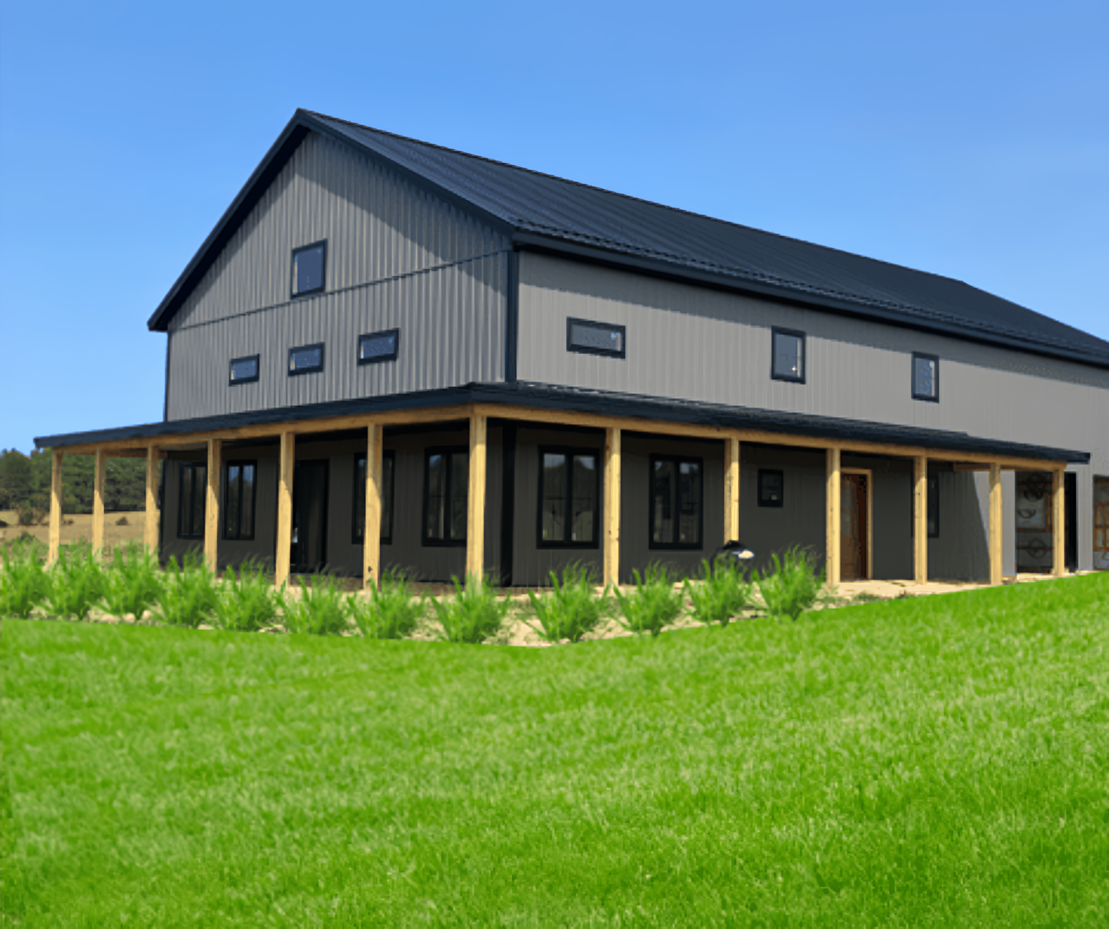 building with panel steel siding